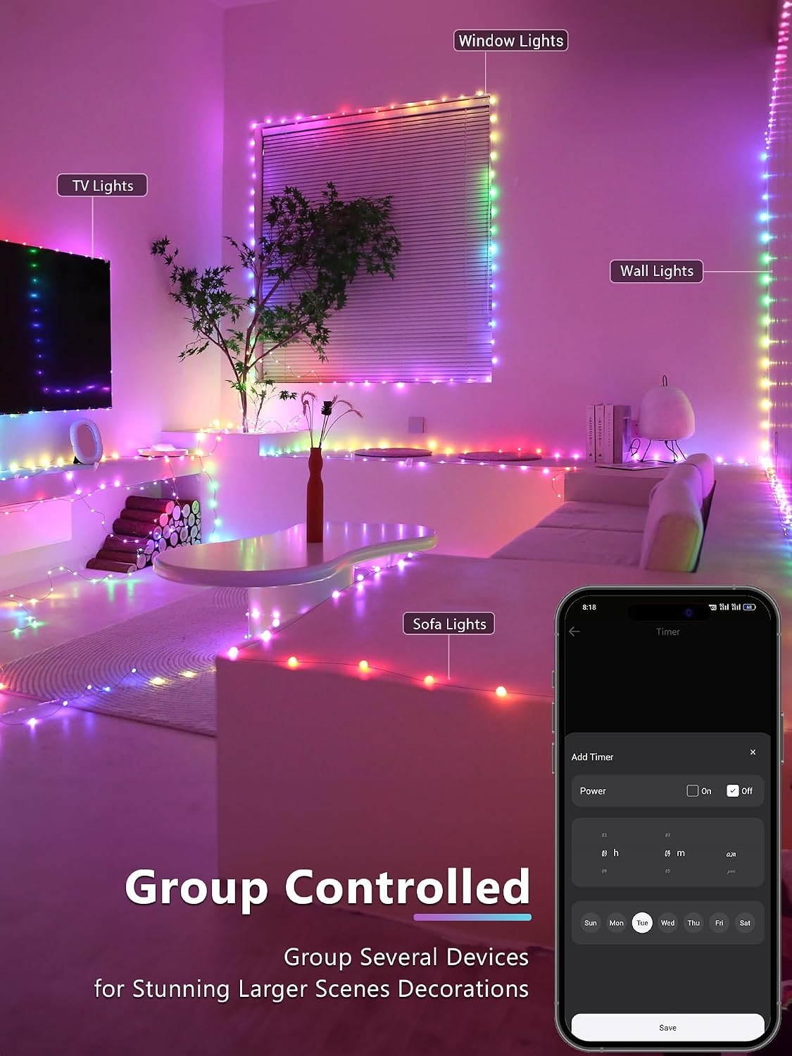 BrizLabs Smart RGB Fairy Lights, 33 ft 100 LED Compatible with Alexa/Google Home