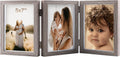 5x7 Triple Hinged Picture Frames Shadow Box MDF Wood Grey with Real Glass 3 Vertical Opening Family Lover Gift