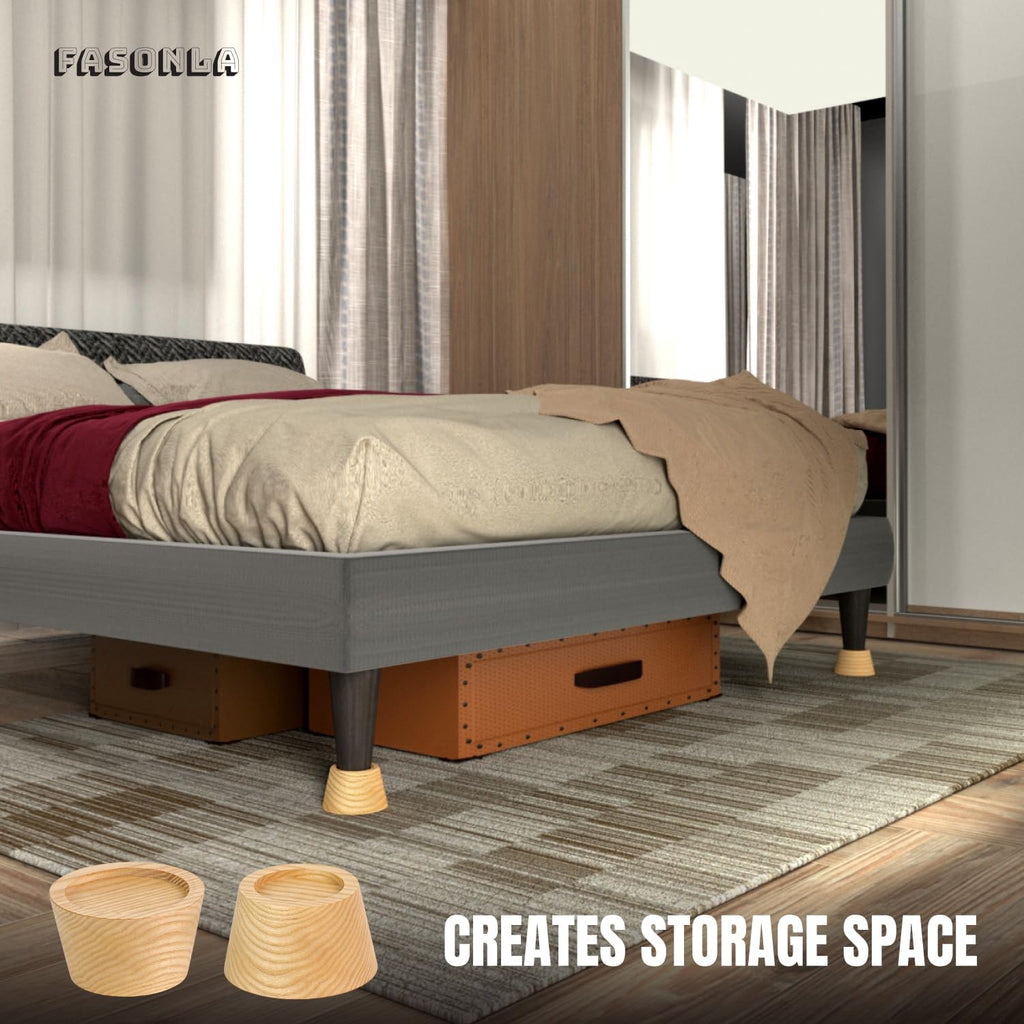 FASONLA Bed Risers (Set of 4) Furniture Risers Lifts Height 2", Oak Solid Wooden Risers for Bed, Furniture Risers with Non-Slip Recessed Hole (Monolithic Wood, 4pcs-2" Hight-Natural)