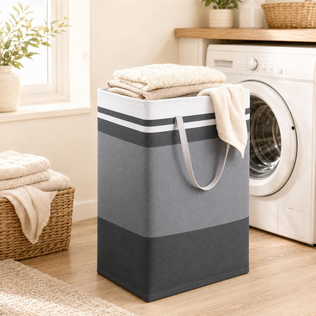 BOOMIBOO 2 Pack Large Laundry Basket,Waterproof Freestanding Laundry Hamper,Collapsible Clothes Basket with Easy Carry Handles in Laundry Room Bathroom Bedroom Dorm,Gradient Grey,100L