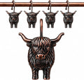 Highland Cow Shower Curtain Hooks, Rust-Resistant Zinc Alloy Metal Hooks, Farmhouse Bathroom Decor, 12 Pack (Antique Copper)