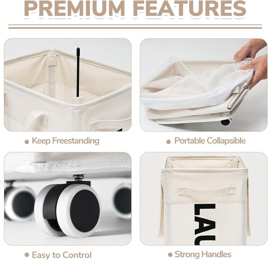 CHICVITA 75L Laundry Basket with Wheels & Handle 2-Pack, Wash Bags, White