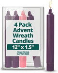 Concordia Supply 12" x 1.5" Advent Wreath Taper Candles (3 Purple, 1 Rose)