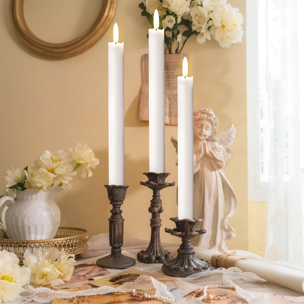 GenSwin White Flameless Taper Candles Led Battery Operated Remote Timer