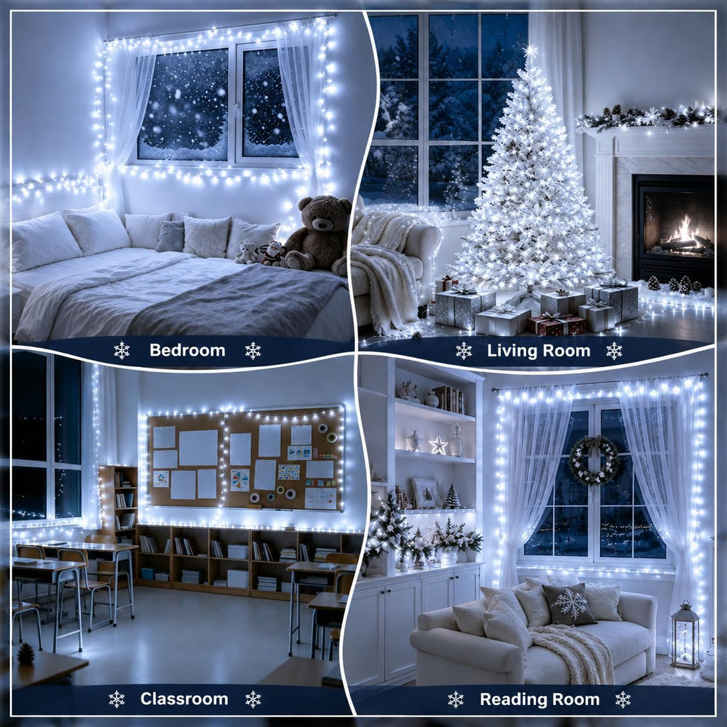 Hopolon 100 LED White Christmas String Lights, 33 FT Extendable