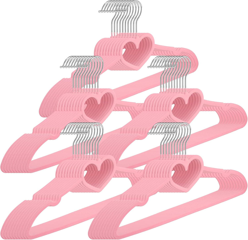 Qunclay 50 Pcs Pink Velvet Heart Hangers with 360° Swivel Hooks
