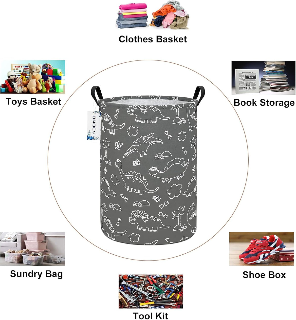 Round Dinosaur Laundry Hamper, Cotton Canvas Teen Room Storage Bin