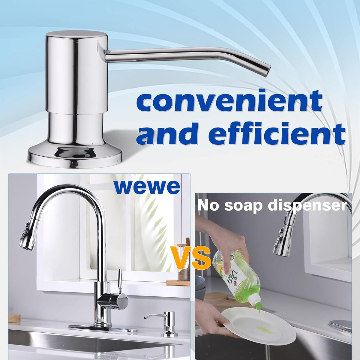 Polished Chrome Soap Dispenser for Kitchen Sink WEWE, Stainless Steel