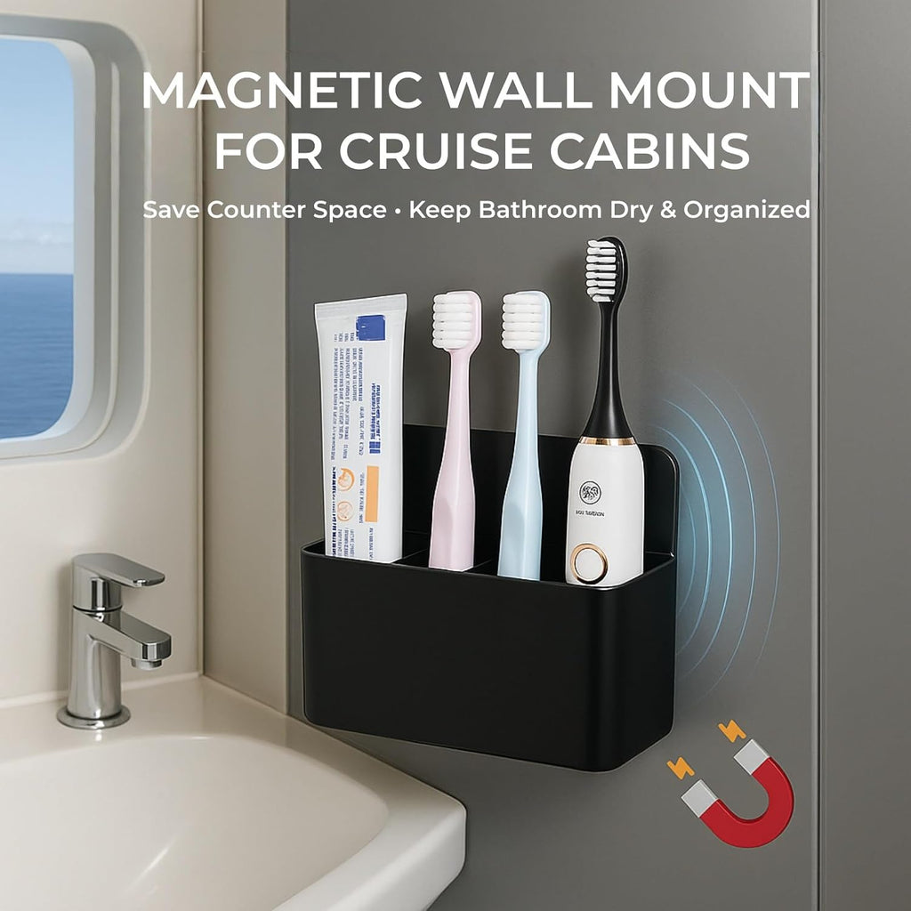 Magnetic Toothbrush Holder for Cruise Ship Cabins – Cruise Essentials 2026 & Travel Must Haves – Wall-Mounted Cruise Bathroom Organizer for Alaska & Caribbean Staterooms (Black