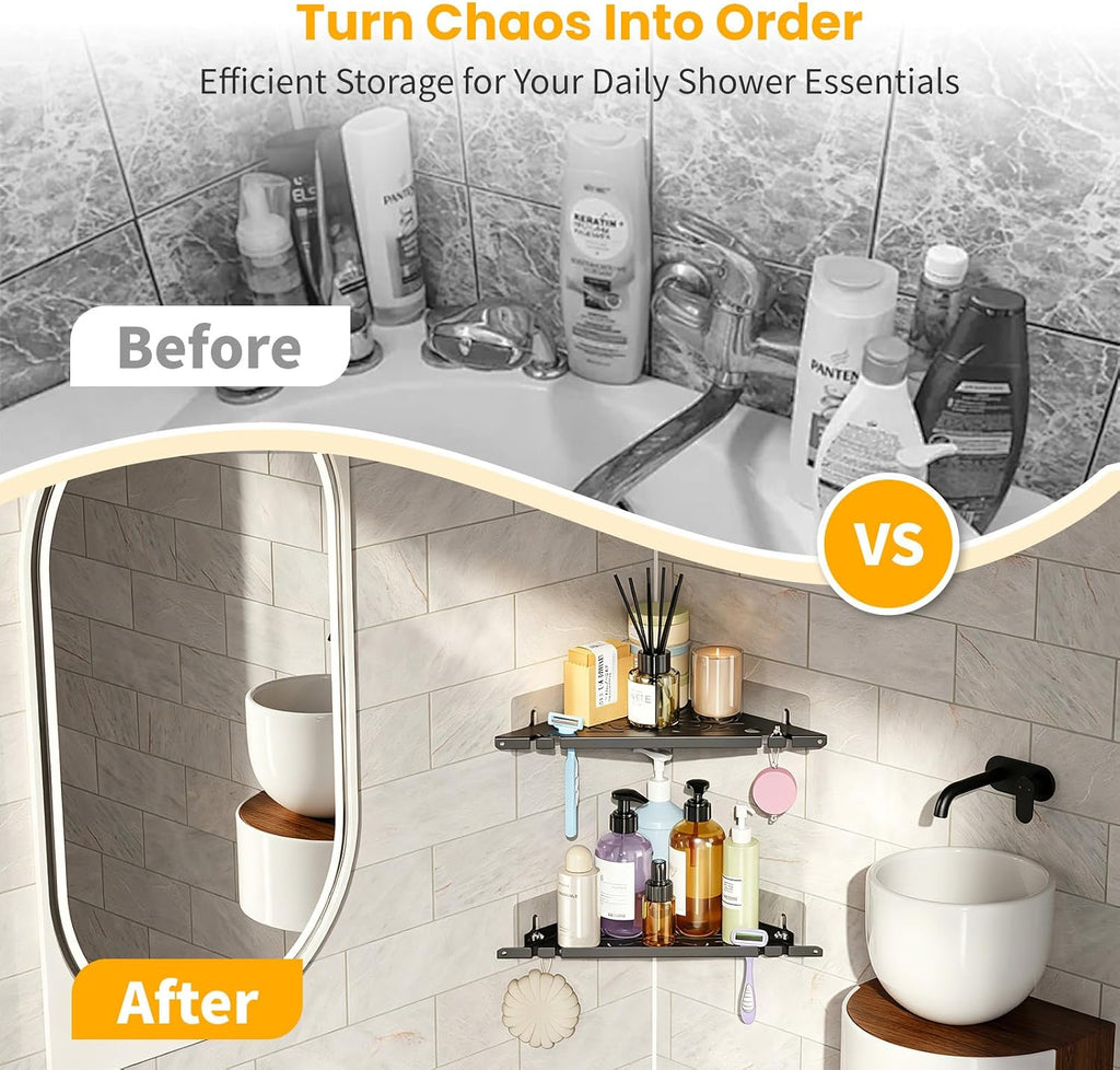 Corner Shower Caddy Adhesive, 2 Pack Shower Corner Organizer Shelf,No Drill