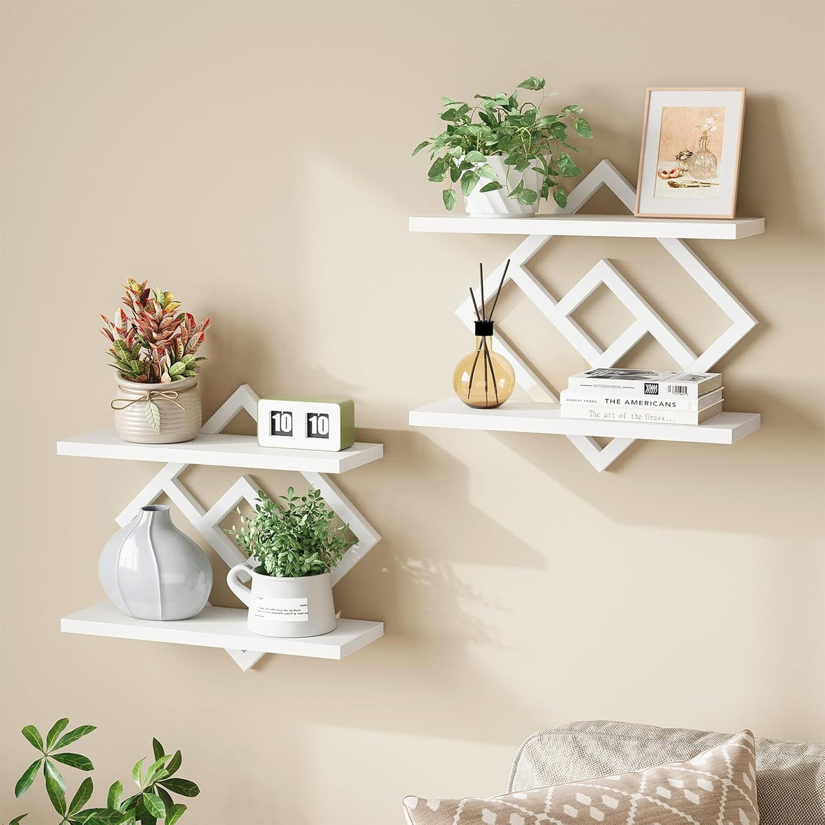 ELYKEN Floating Shelves for Wall, Set of 2 Hanging Shelves, White