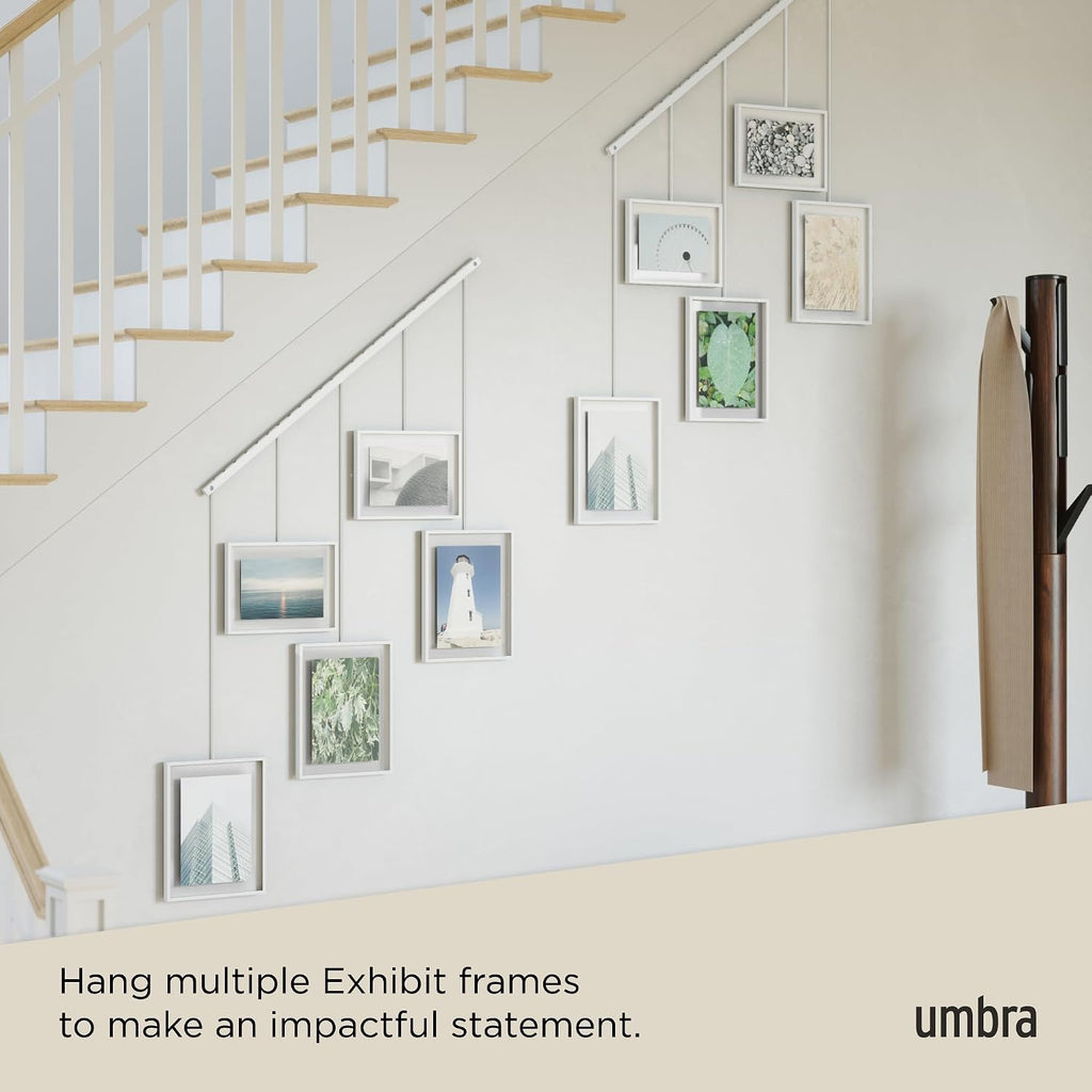Umbra Exhibit Picture Frame Gallery Set, Adjustable Wall Collage Displays Five Photos (Two 4x6 and Three 5x7), Set of 5, White