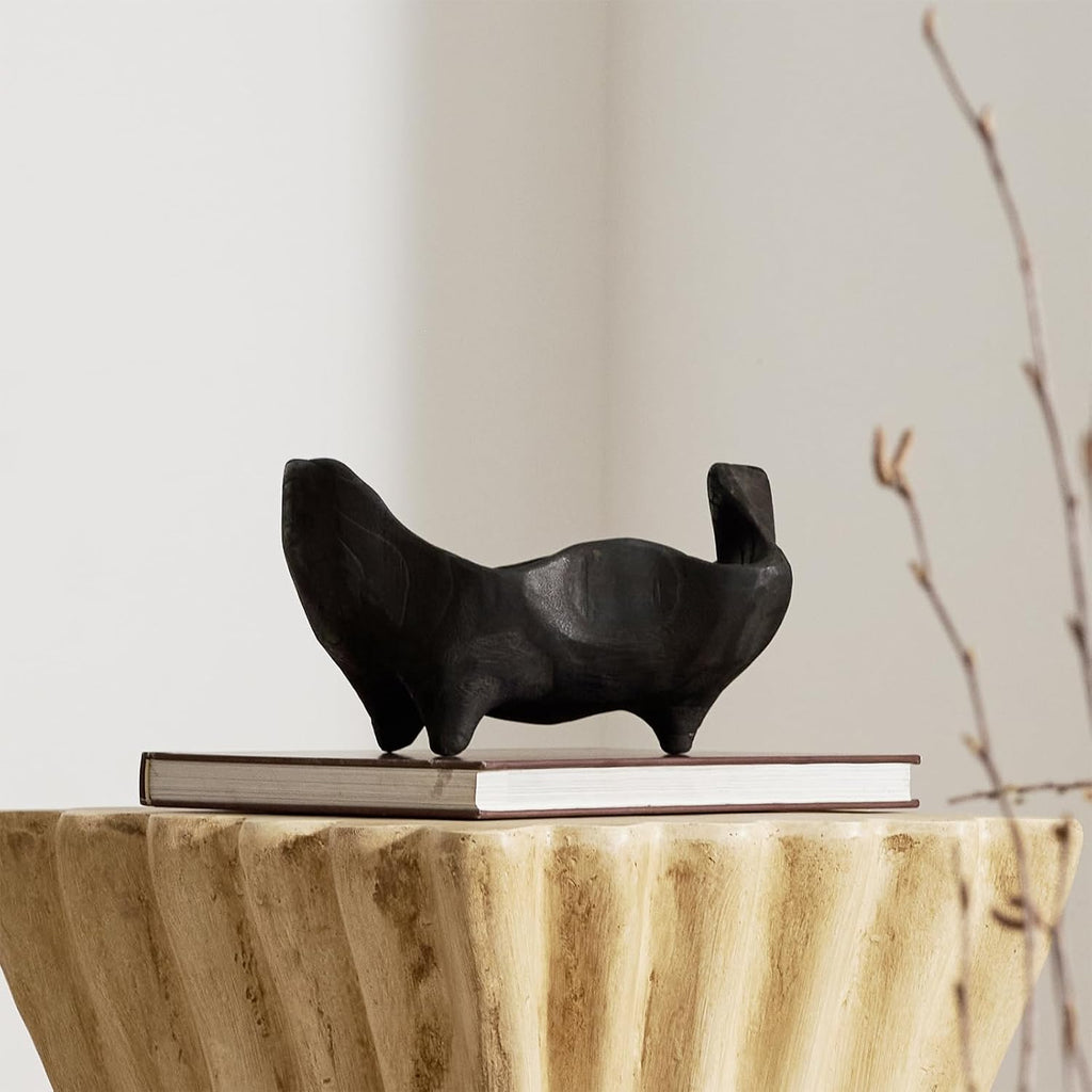 DN DECONATION Oak Wood Black Decorative Bowl, 9.25x5.51 Inch Small Bowl