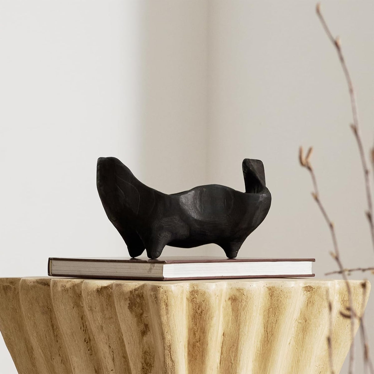 DN DECONATION Oak Wood Black Decorative Bowl, 9.25x5.51 Inch Small Bowl