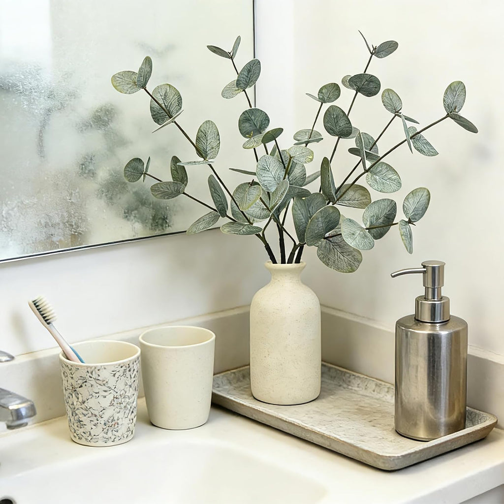15" Eucalyptus Stems with Vase, Gray Green