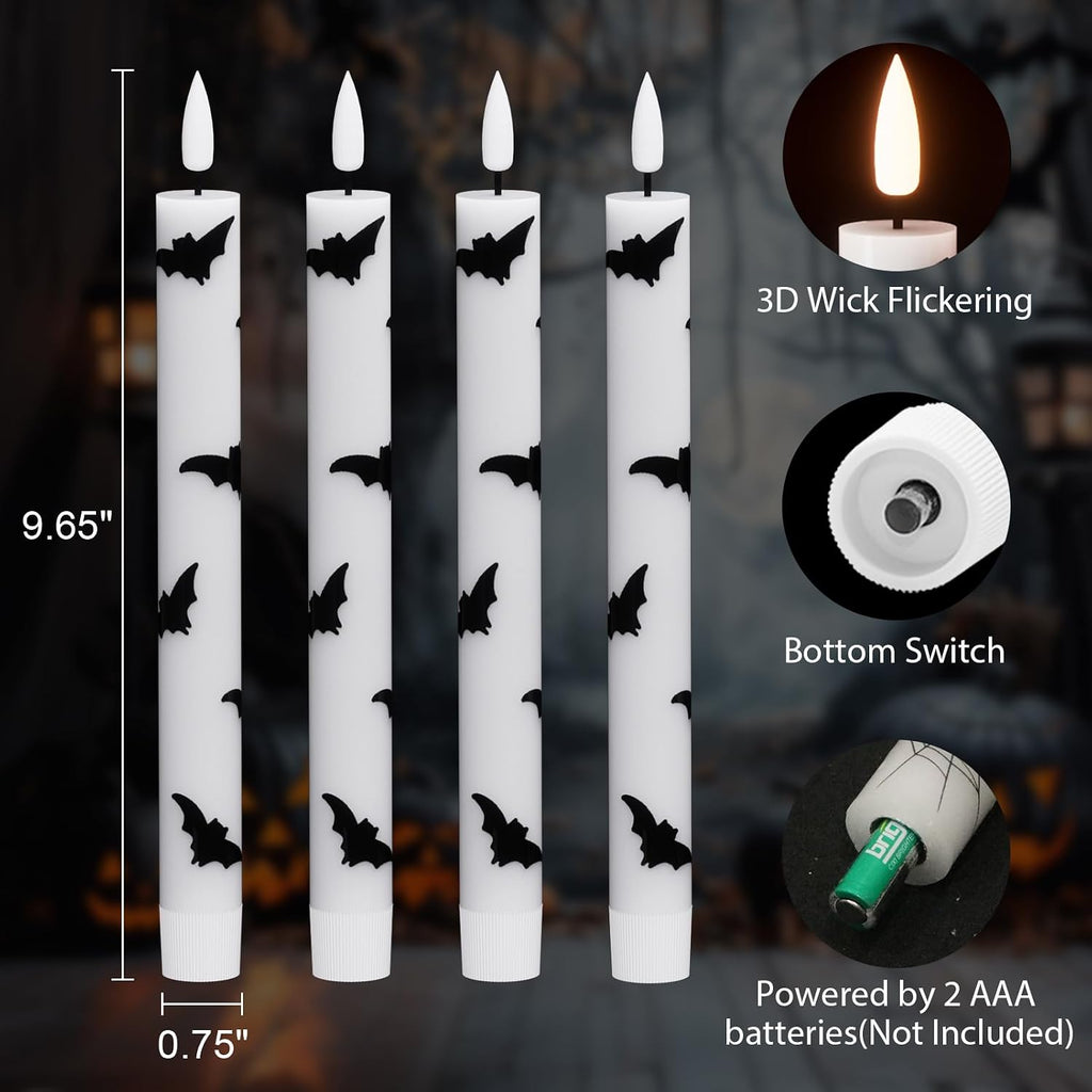 Bats Decal Flameless LED Taper Candles with Remote and Timer