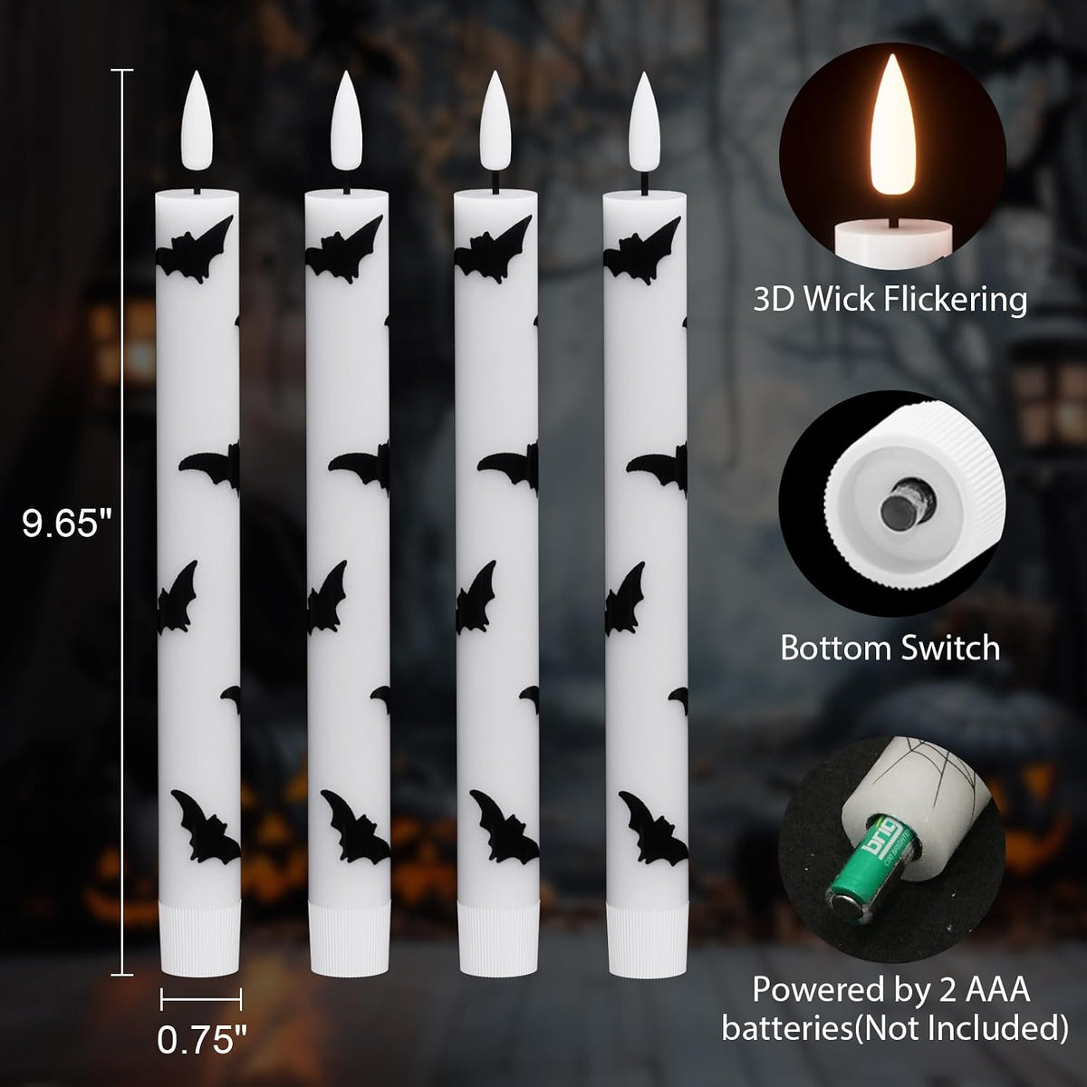 Bats Decal Flameless LED Taper Candles with Remote and Timer