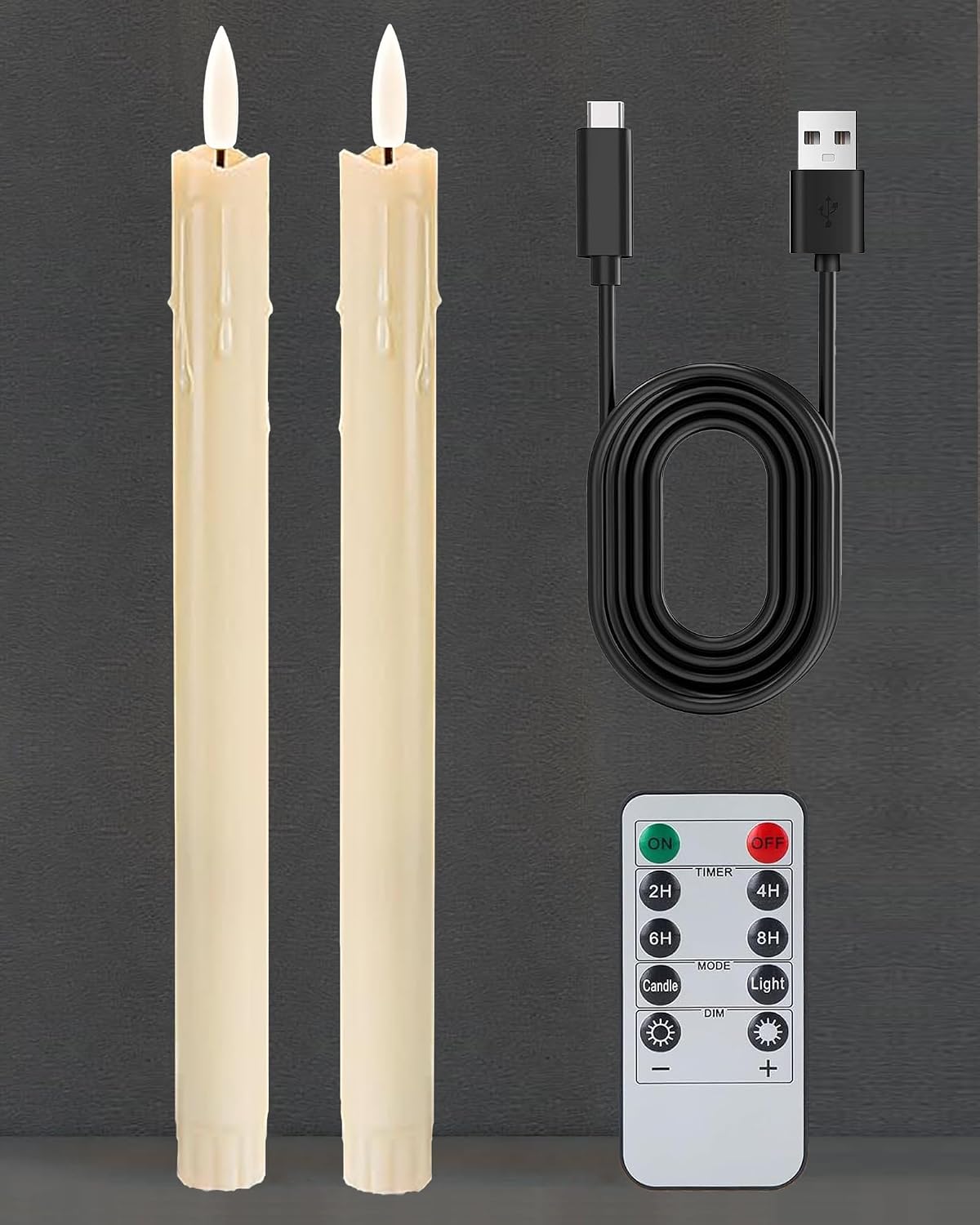 Gmnee 9.6" Taper Rechargeable Candles with Remote and Timer, Ivory