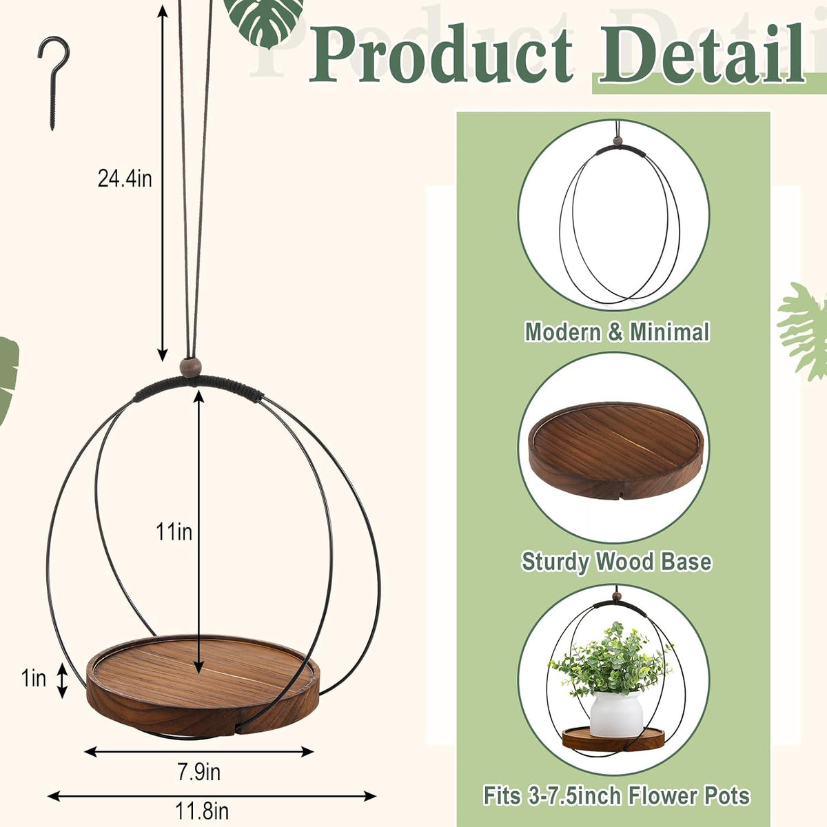 Threehoney 1 Pack 7.9'' Hanging Planter for Indoor Plants, Plant Hangers