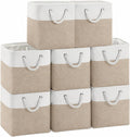 11x11 Inch Cube Storage Bins, 8 Pack Collapsible Fabric Storage Cubes with Rope Handles, Waterproof Foldable Storage Baskets for Cube Shelves, Closet, Clothes, Toys, Books, White & Beige Gold