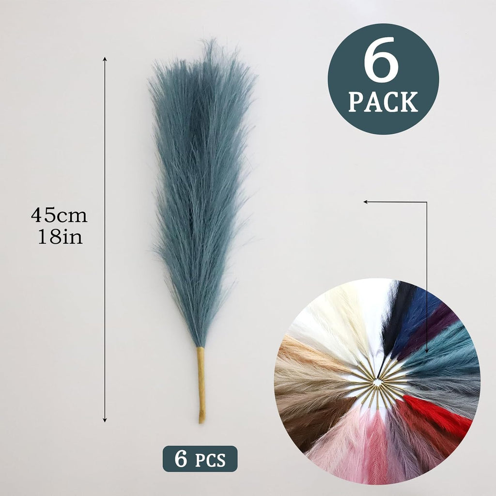 LWINGFLYER Peacock Teal Blue Faux Pampas Grass Decor 18-Inch Short 6 Stems Dried Flowers for Small Vase Boho Home Decor Wedding Bouquet Party Decoration Flower Arrangement Balloon Garland