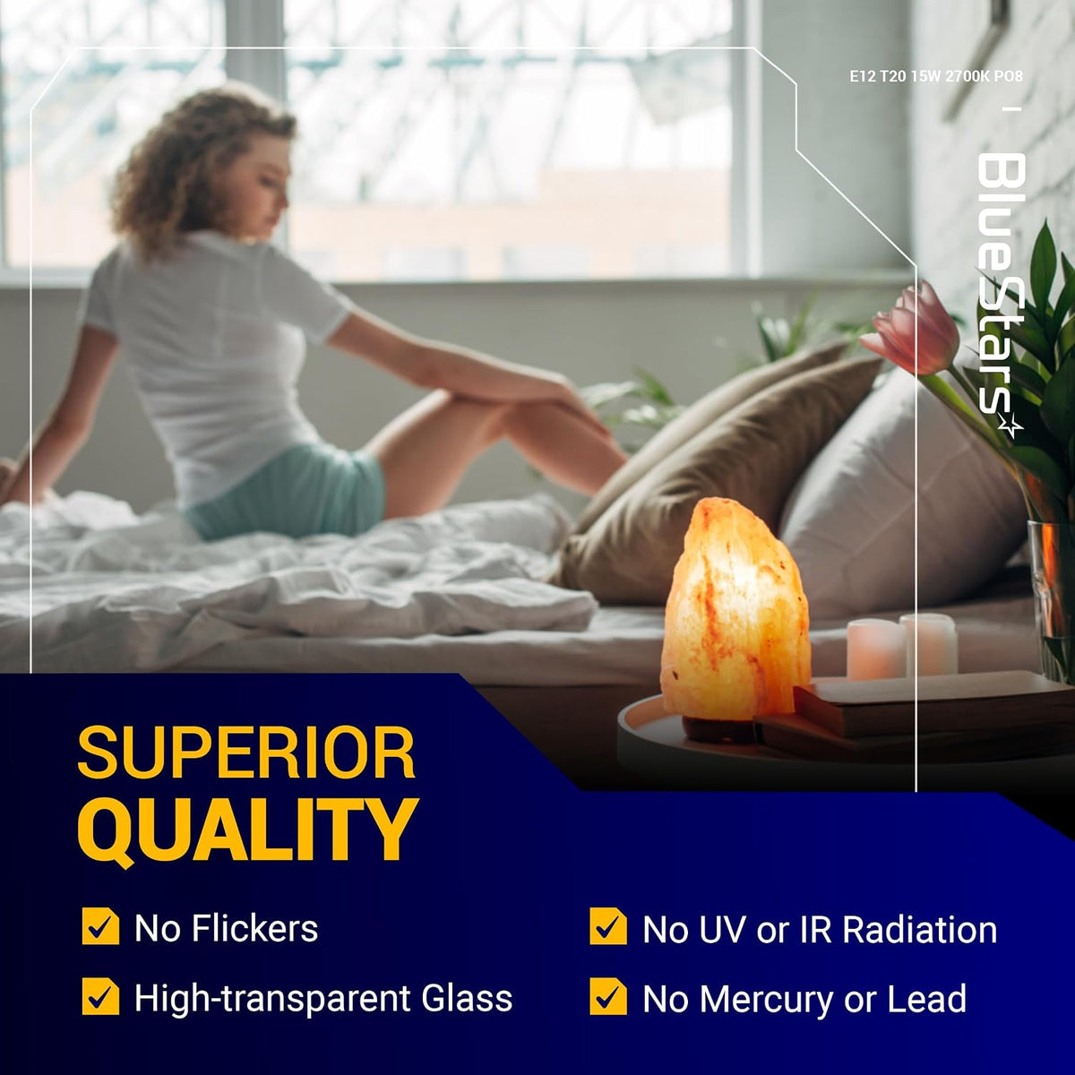 BlueStars E12 T20 Himalayan Salt Lamp Bulb 120V 15W 2700K Warm White