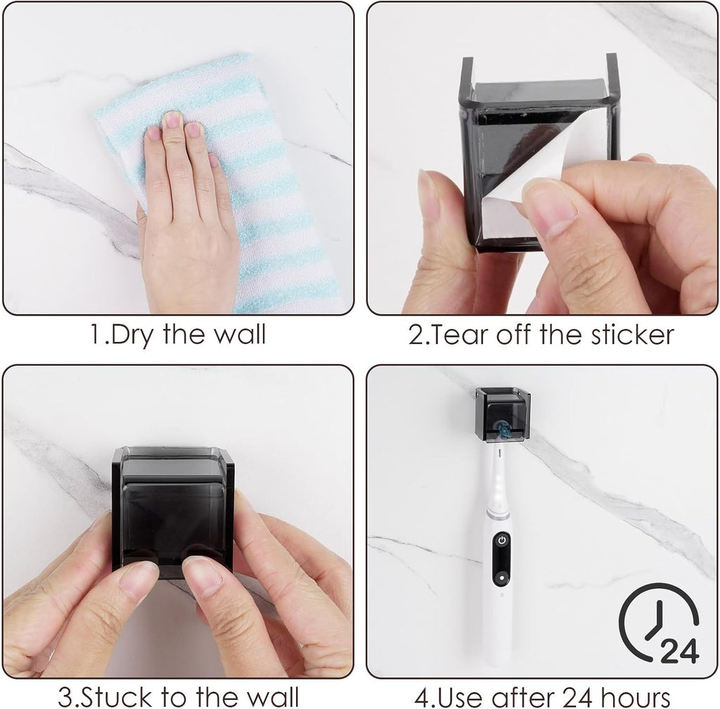 2 PCS Toothbrush Holder Wall Mounted with Cover for Bathroom, Self Adhesive Toothbrush Storage Organizer for Shower, Mini Toothbrush Hanger Rack for Dorm, Cabinet