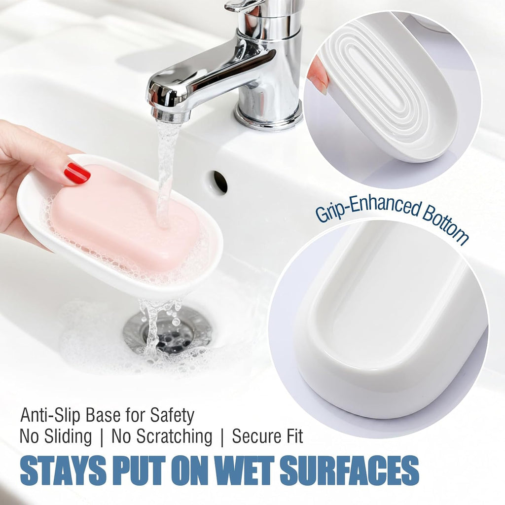 OTHIX Ceramic White Soap Dish for Shower & Bathroom Sink, Decorative Bar Soap Holder for Kitchen, Cute Soap Dishes Tray for Sponges, Jewelry (White)