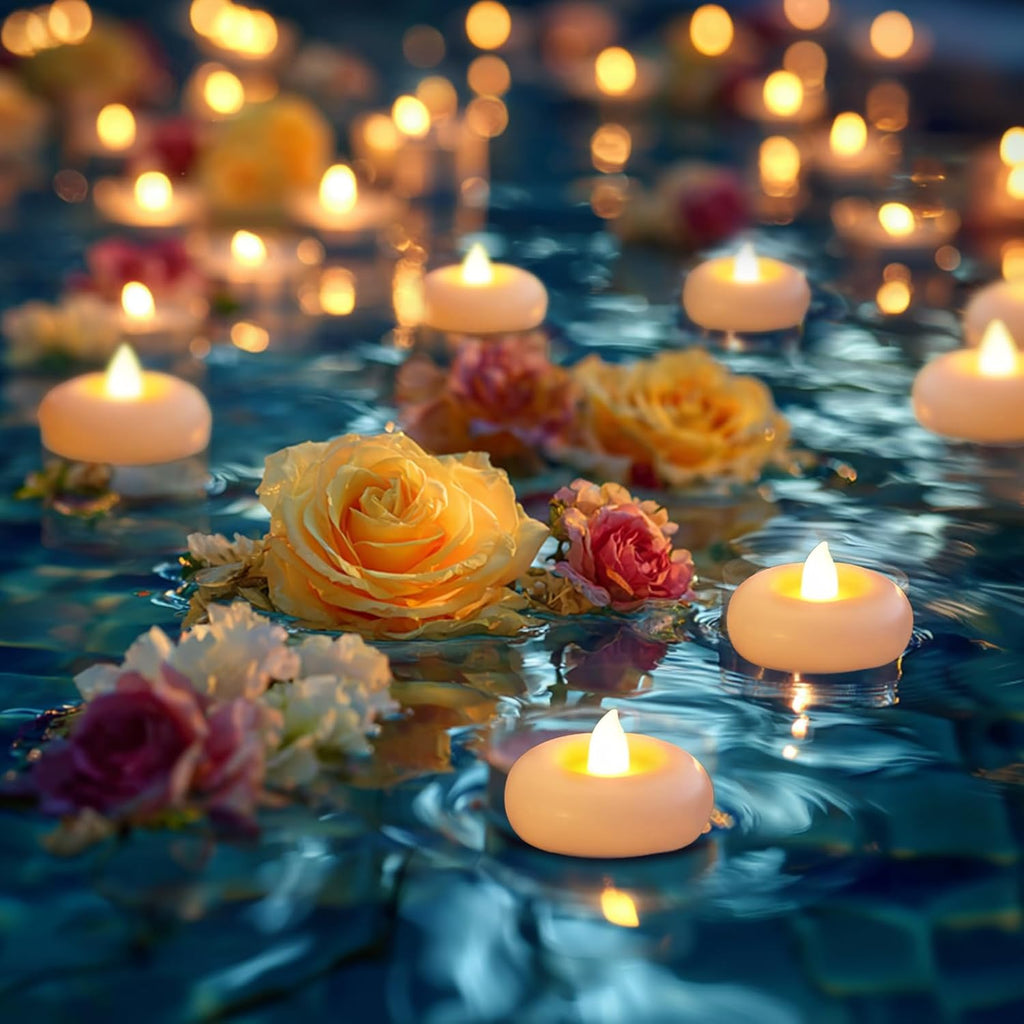 2" Flameless LED Floating Candles, White Waterproof Tealights, 24Pack