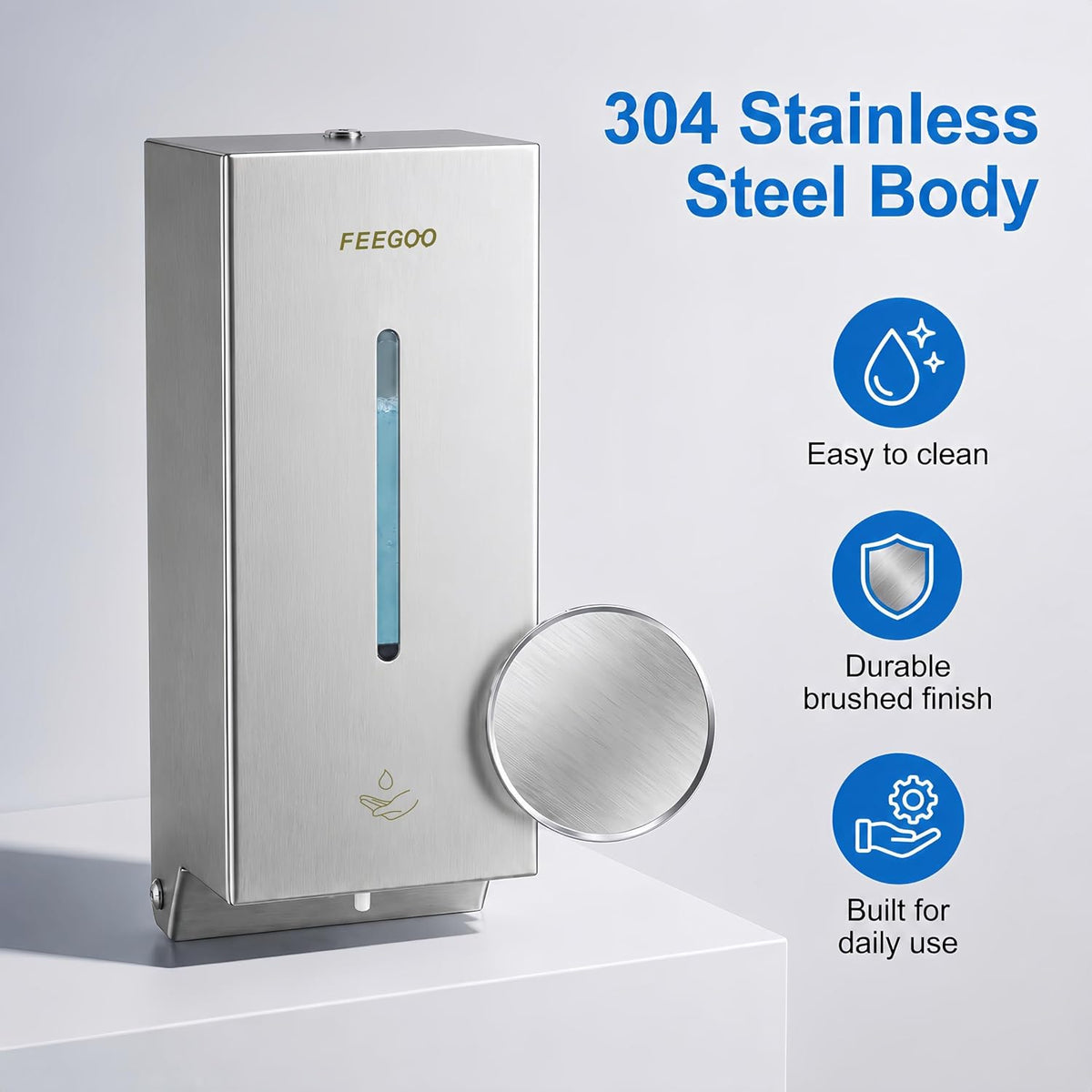 FG2003 Automatic Soap Dispenser, 27 fl oz, Stainless Steel, Viewing Window