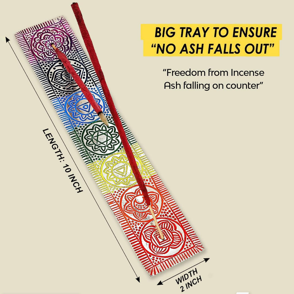 Metal Incense Holder for Sticks and Cone - 7 Chakras, 10 Inch Incense Tray