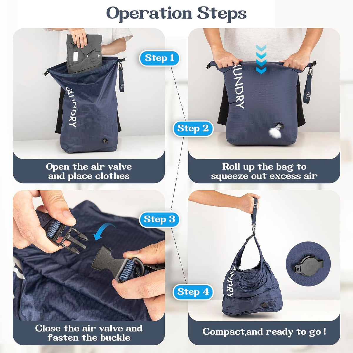 Compression Laundry Bag, Waterproof Travel Storage for Dirty Clothes