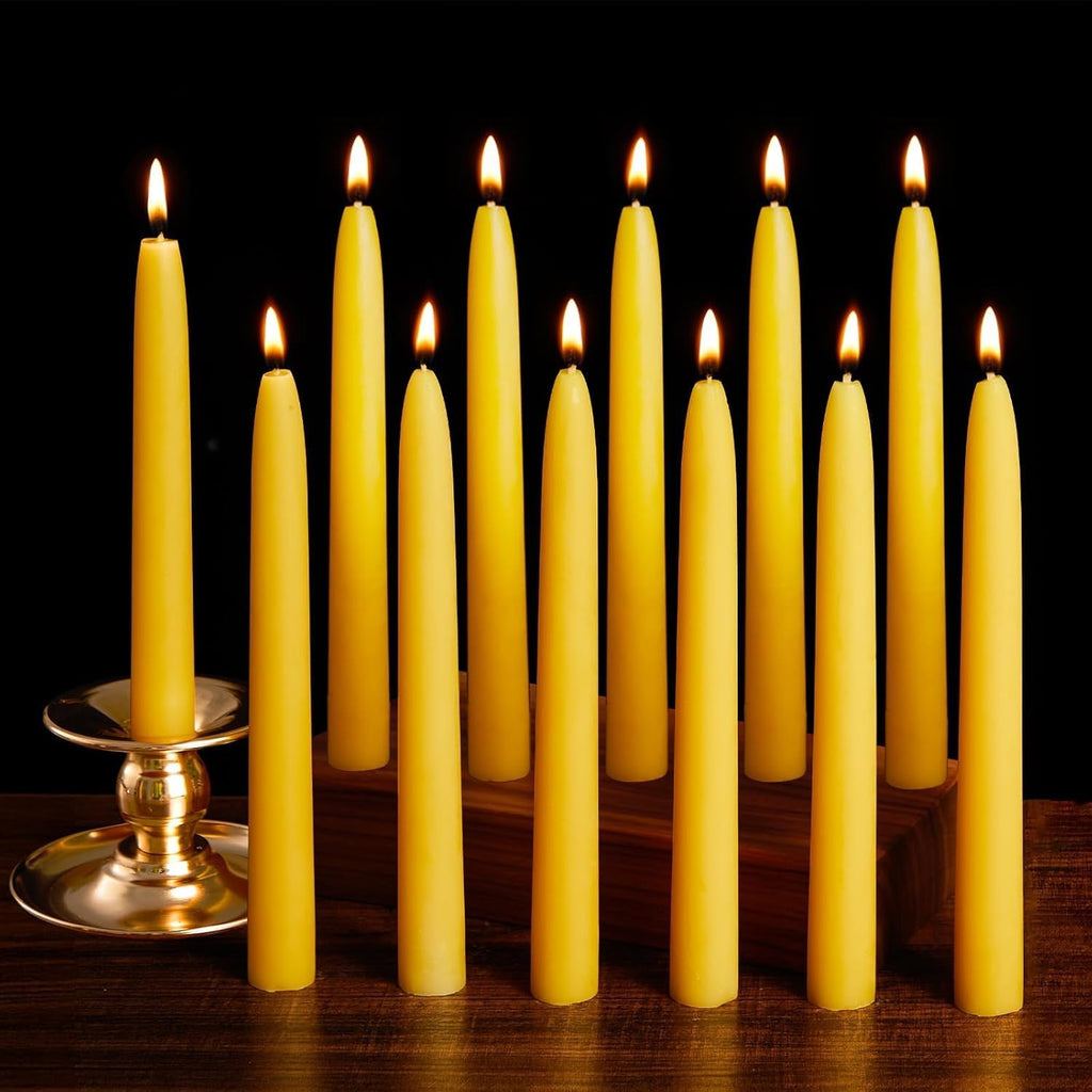 Ashlux Beeswax Taper Candles, 12 Pack Candle Sticks 8 Inch in Yellow