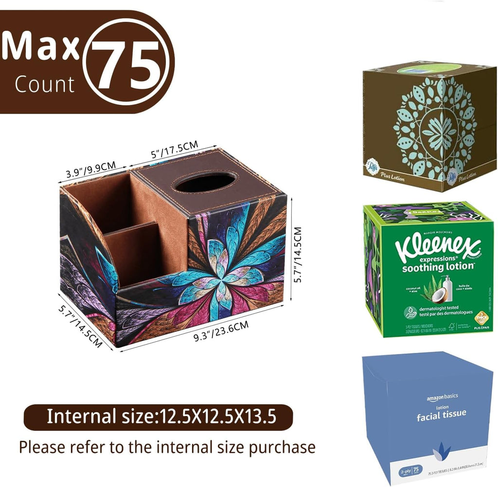 PU Leather Square Tissue Box Cover - Multi-Functional Tissue Box Holder