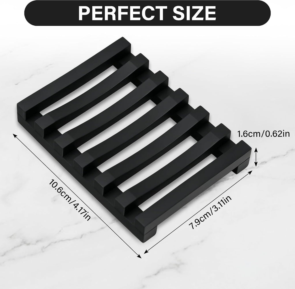 Slotted Silicone Soap Dish 2 Pcs, Self Draining Soap Holder with Raised Bar Design, Non Slip Soap Saver Tray, Quick Dry Soap Dish for Bathroom Kitchen Sink Shower, Black & White