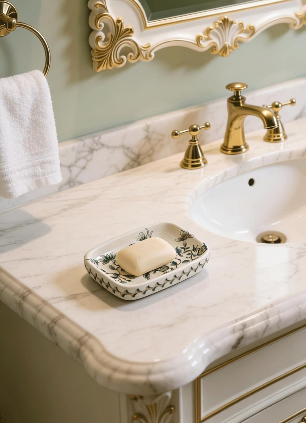 Kelake Ceramic Soap Dish, Ice Crack Ceramic Bird and Flower Pattern Soap Dish Holder for Bathroom, Creative Porcelain Shower Soap Tray Box Bath Accessories with Two Drain Holes