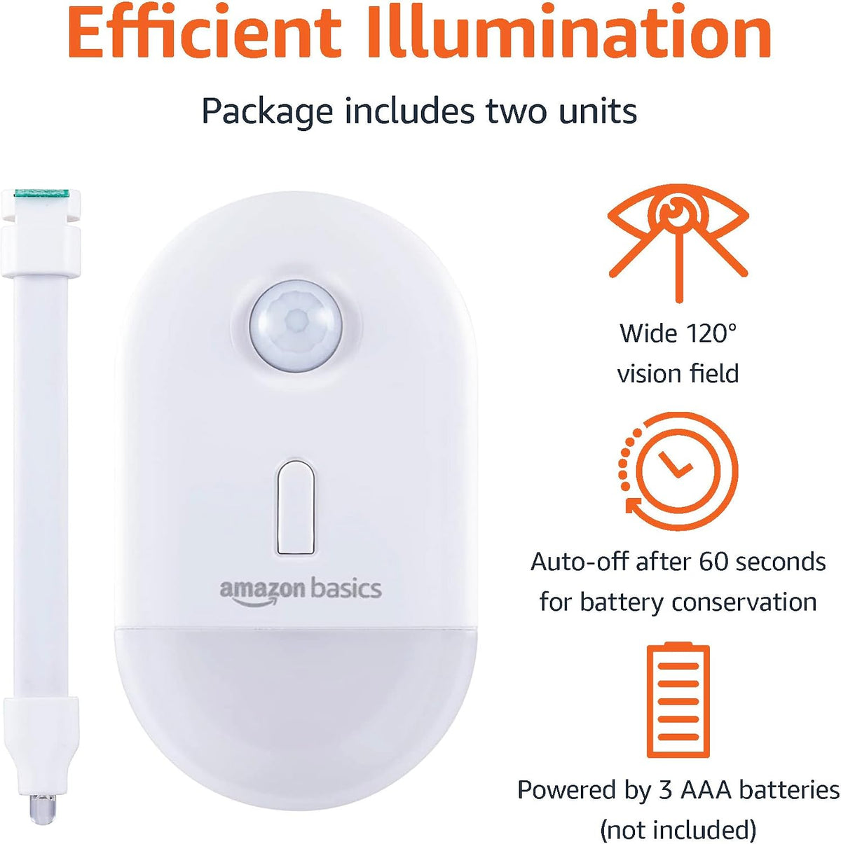 Amazon Basics Color Changing LED Toilet Bowl Motion Sensor Light, Battery Operated, Auto-off After 60 Seconds, 15 ft Detection Range, 2 Pack, White