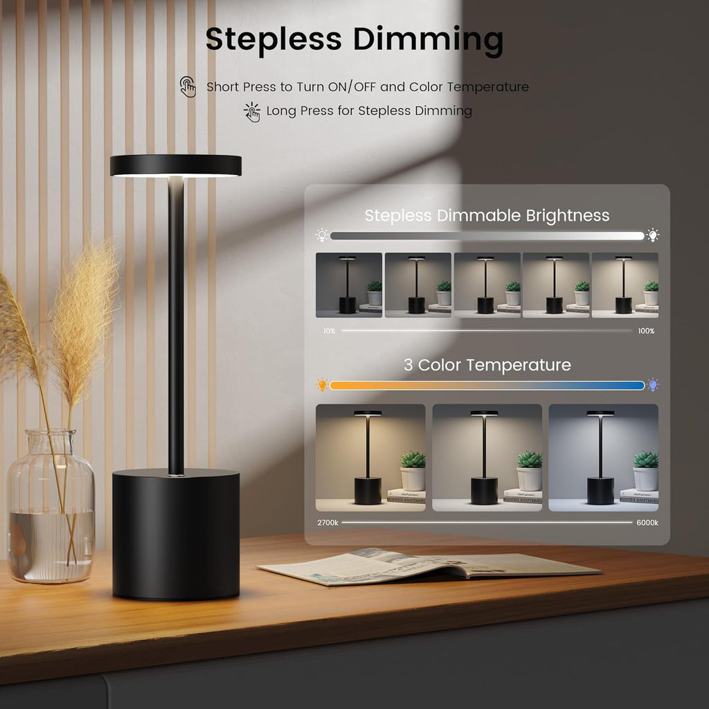 SAKRINGT Cordless Table Lamp Rechargeable,5000mAh Battery Operated Portable LED Table Light,Dimming Desk Lamp for Patio/Restaurant/Outdoor