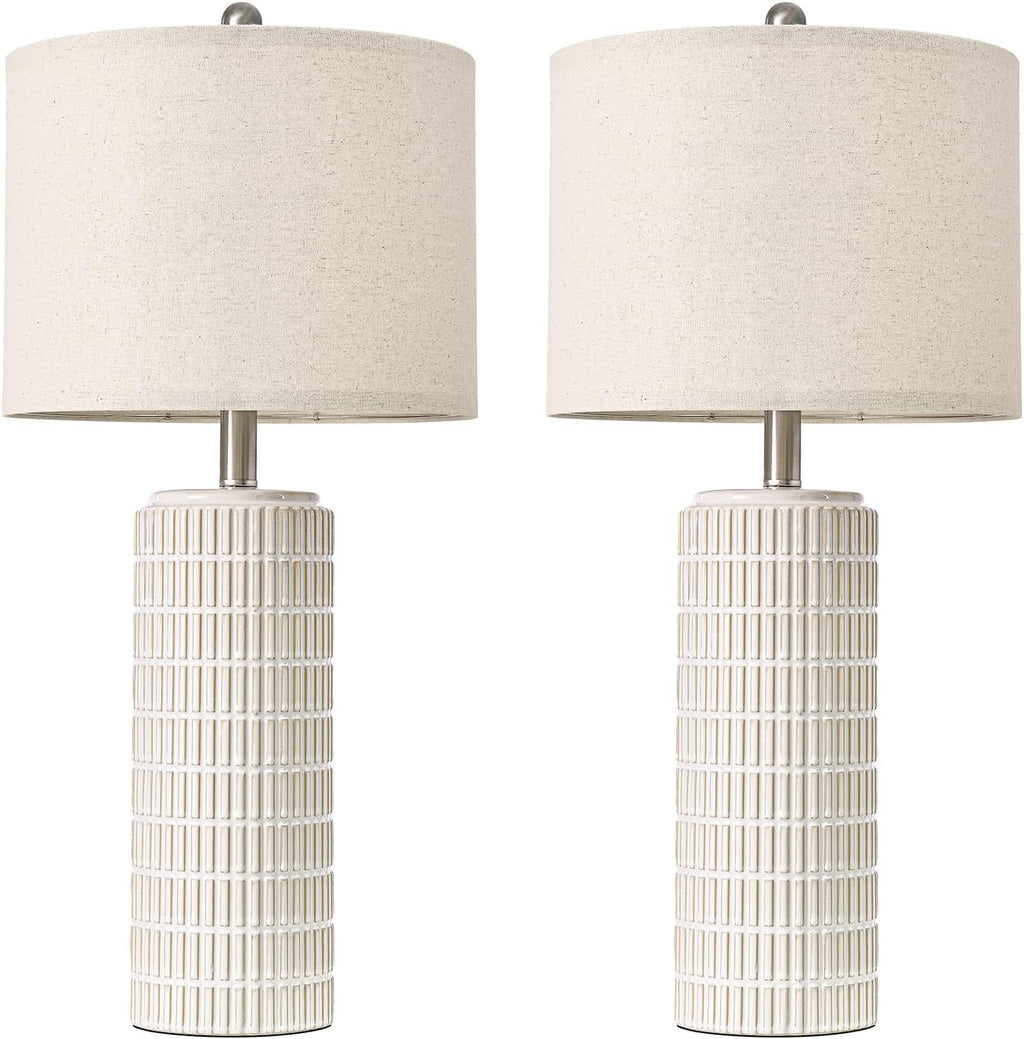 PoKat 27.5'' Tall Table Lamps for Living Room Set of 2, Ceramic Bedroom Lamps for Night Stands, Modern Bedside Lamps for Bedroom Living Room, Nightstand Lamps for End Table, Hallway, Gold and White