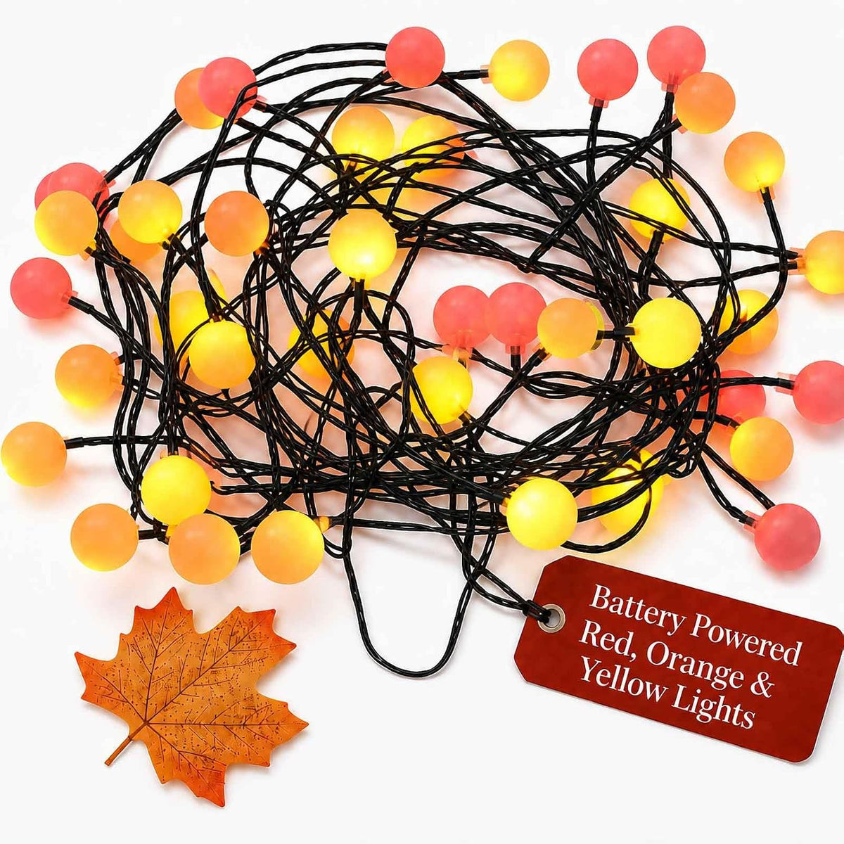 QBIS Battery Powered Halloween Lights, 40 Berry Lights, Orange Yellow Red
