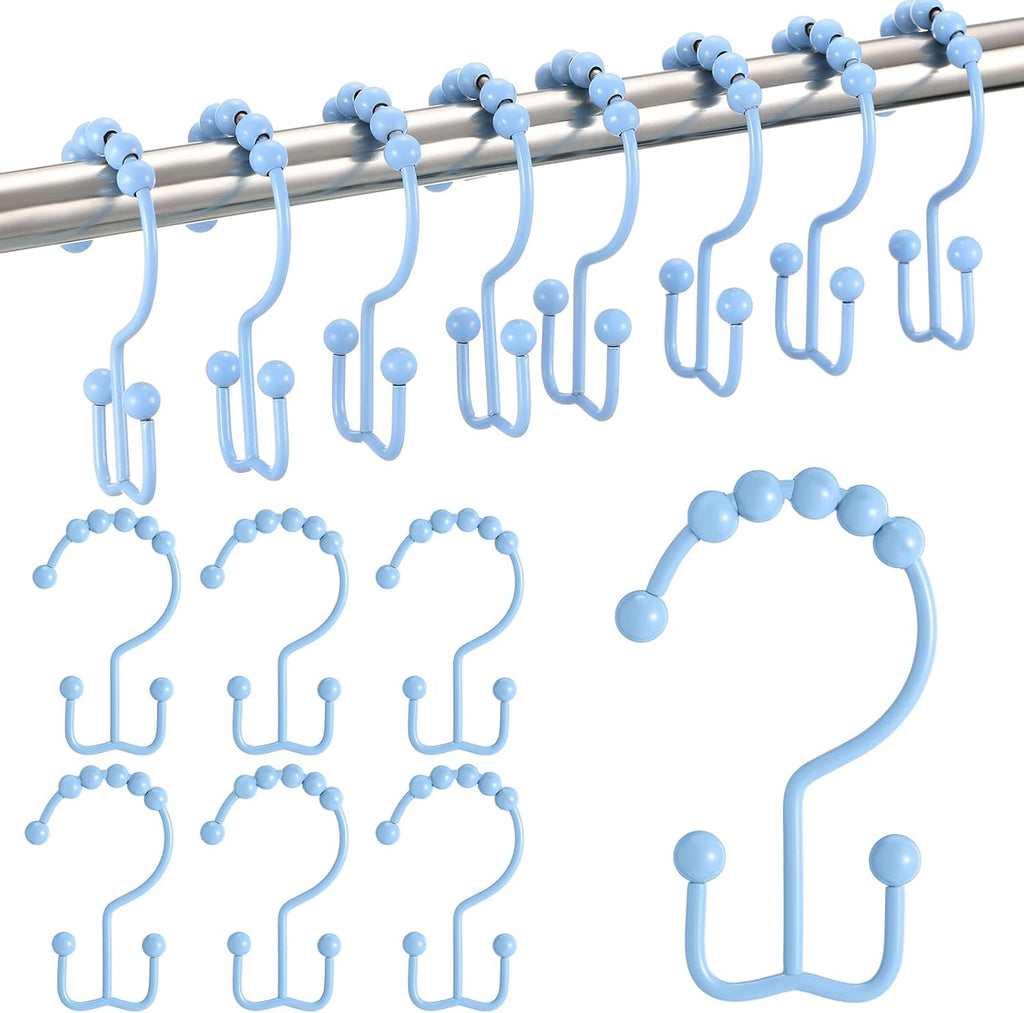 Wenqik 12 Pcs Colorful Shower Curtain Hooks Stainless Rings,Blue