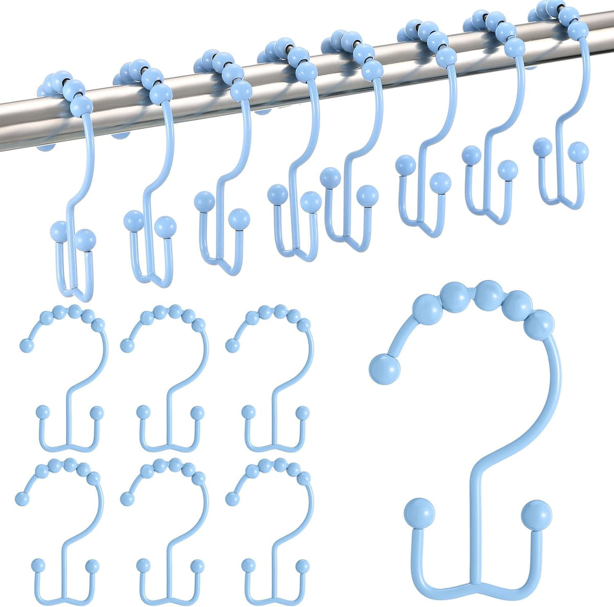 Wenqik 12 Pcs Colorful Shower Curtain Hooks Stainless Rings,Blue
