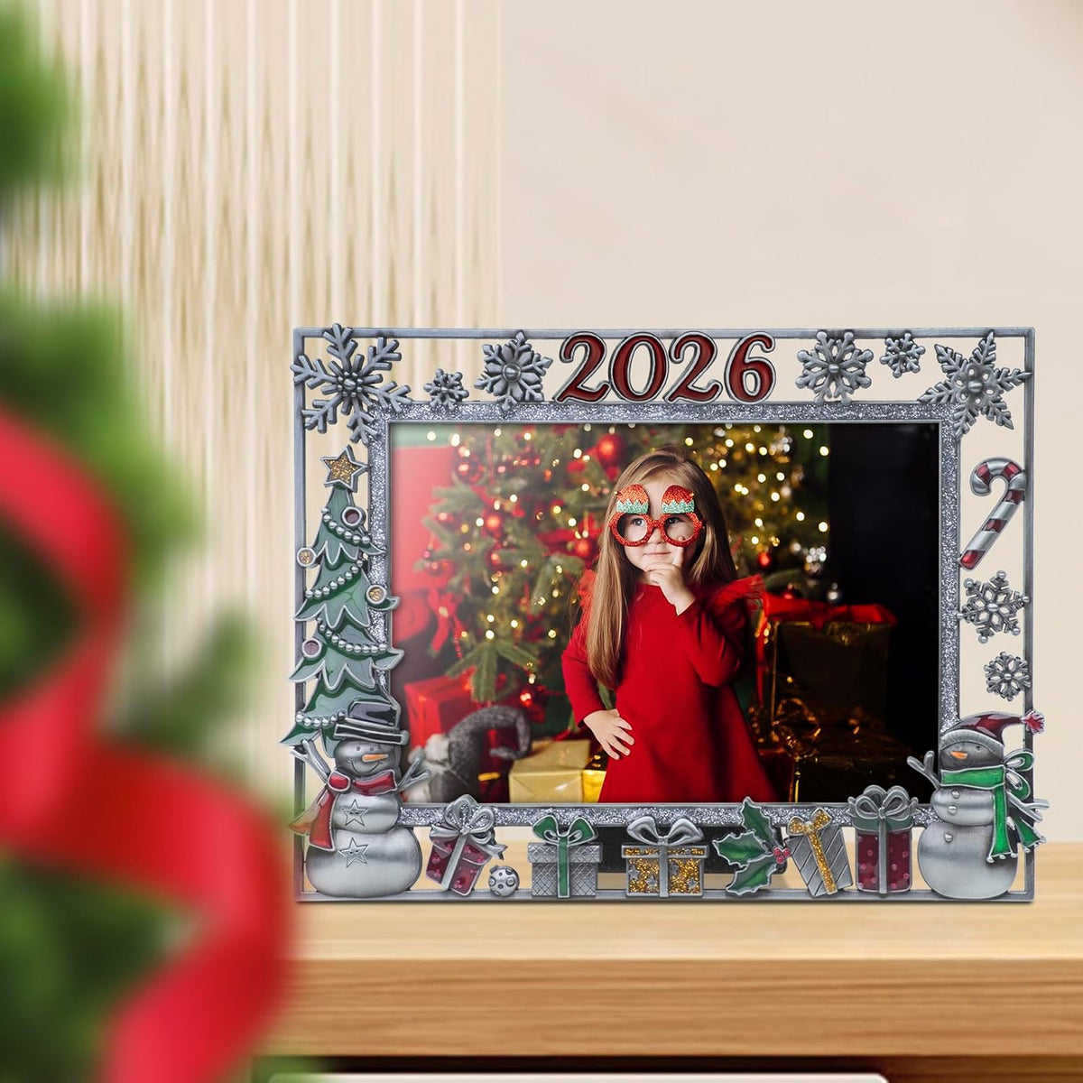 LARAINE Picture Photo Frame 5x7 Metal 2026 Christmas High Definition Display Pictures for Tabletop Home Decorative Holiday Gift (Gray (2026))