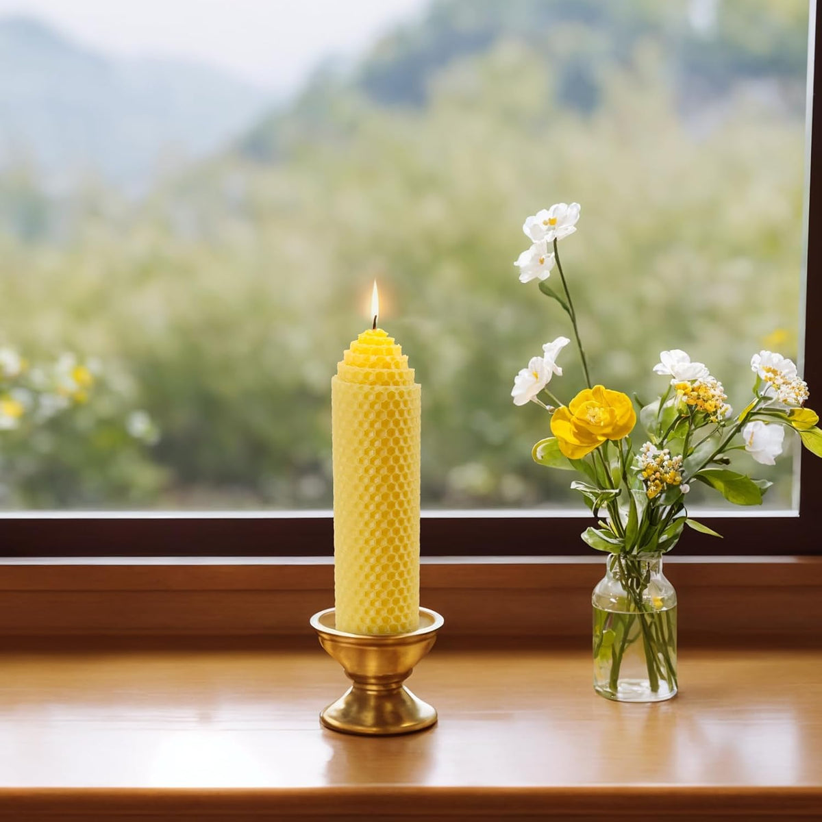 DEYBBY 1.5×6 inch Yellow Natural Beeswax Pillar Candles Set of 4