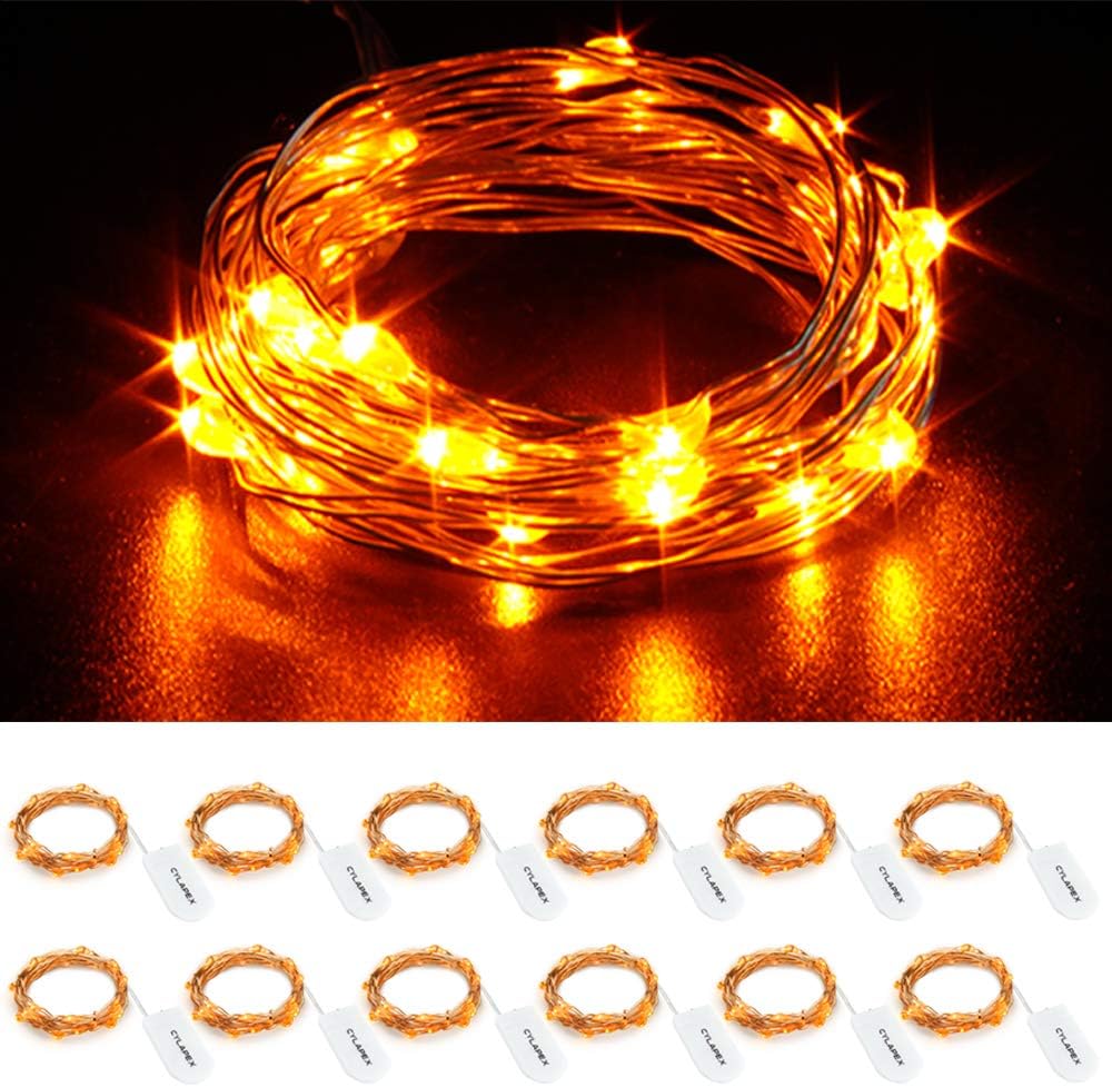 CYLAPEX 12 Pack Fairy Lights Battery Operated 7ft 20 LED Mini String Lights Silver Wire Firefly Starry Moon Twinkle Lights for Wedding Mason Jars Party Christmas Centerpiece Table Decorations, Orange