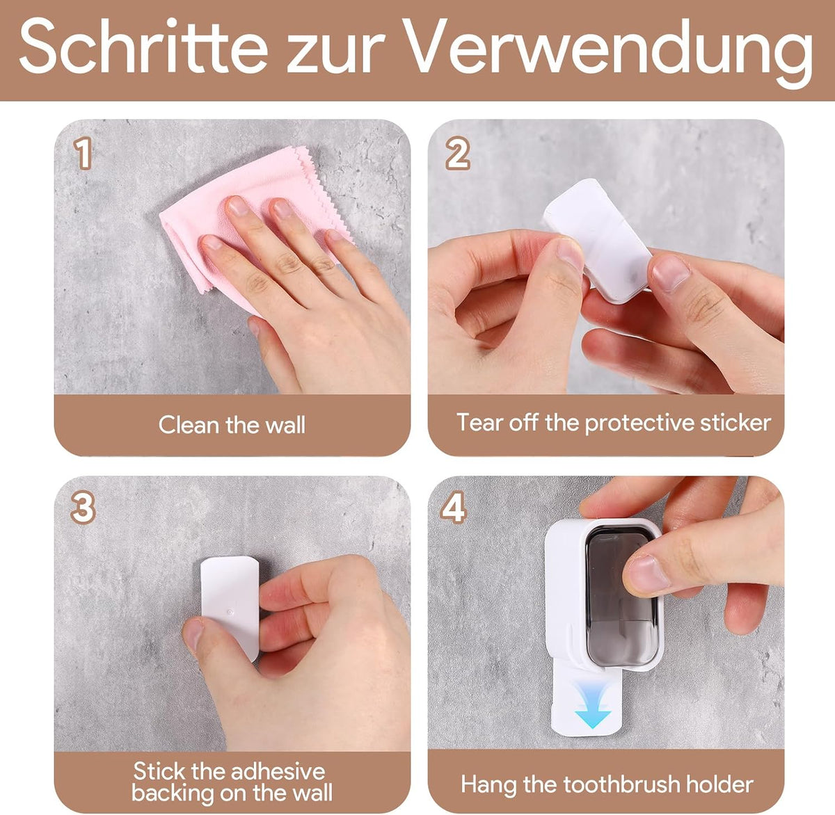 4 PCS Toothbrush Holder Wall Mounted with Cover, Electric Toothbrush Holders for Bathroom (Single-Slot Design), Moisture-Proof and Dust-Proof Organizer for Home and Travel Use(Gray,Brown)