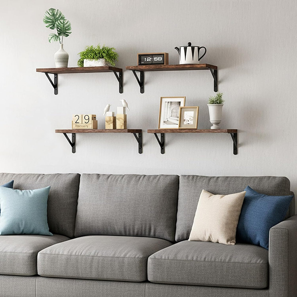 Fixwal Wall Floating Shelves for Home Decor (Brown, Set of 4, 16.5 Inch)