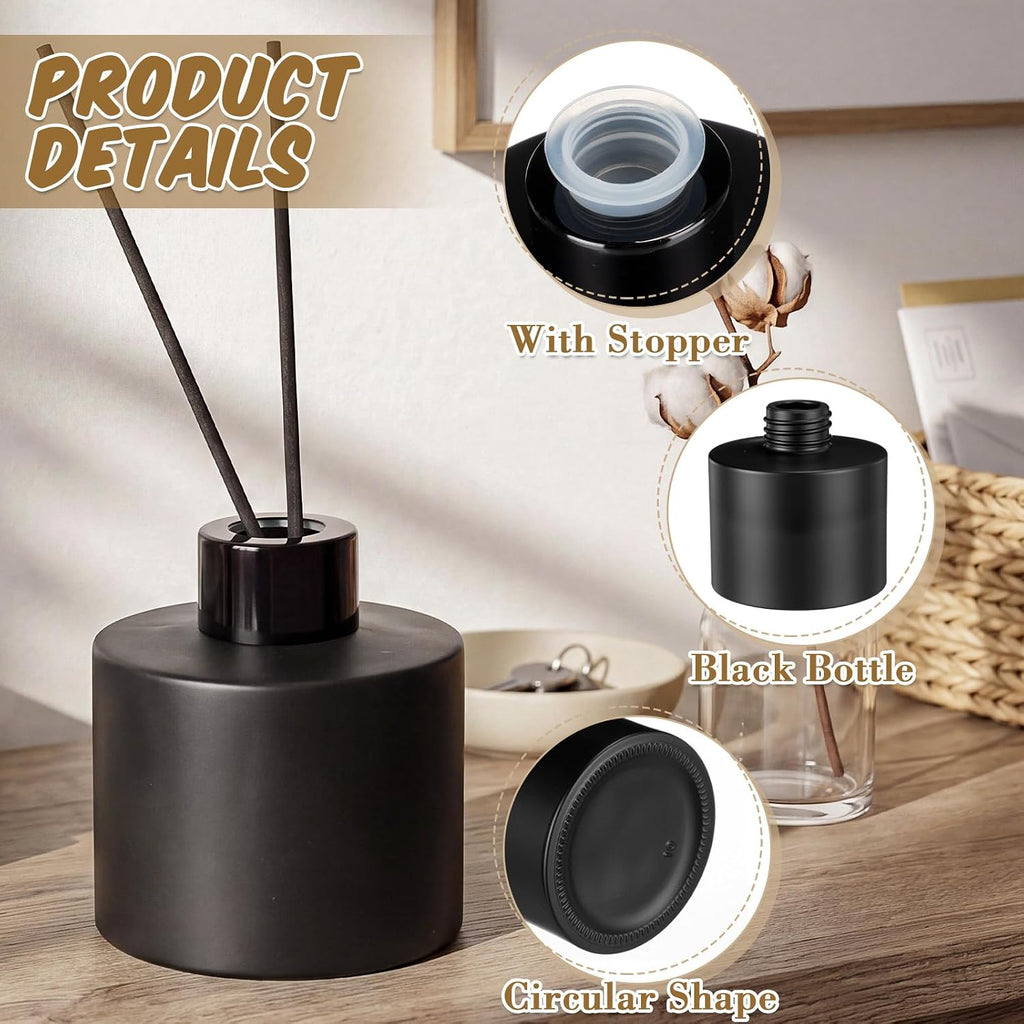 Chunful 2 Set Reed Diffuser Bottles, 100ml Glass Jars with Stick, Black