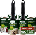 Lint Rollers for Pet Hair Extra Sticky, Lint Remover for Clothes, Clean The Hair on Sheeets Couch Furniture and Carpet,Dog lint Roller, 600 Sheets 2 Handles with 6 Rollers
