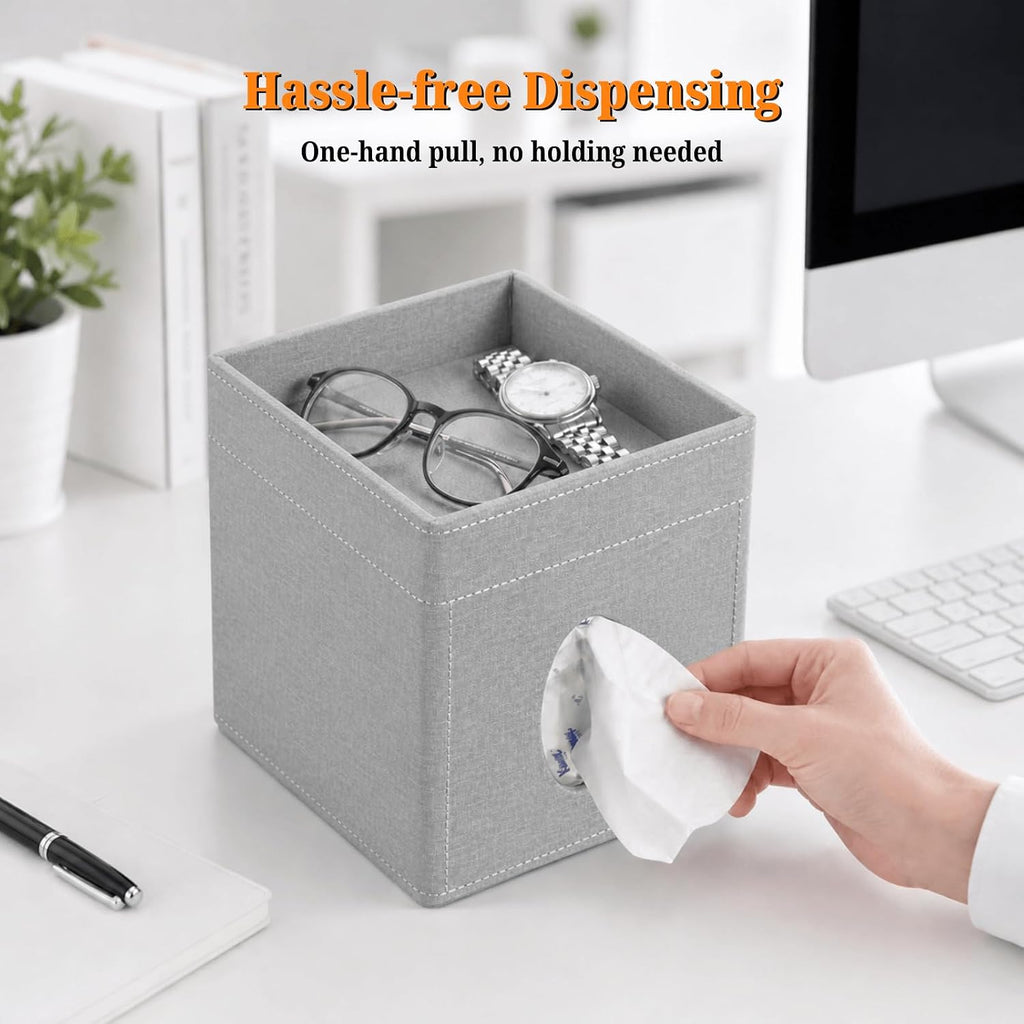 LAMOTI Tissue Box Cover Square with Storage, PU Leather Cube Tissue Holder